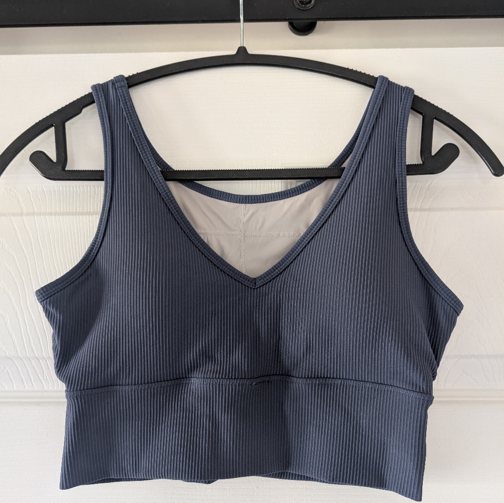 Navy Blue Ribbed Crop Athletic Top